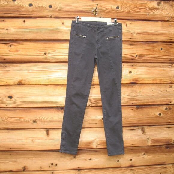 Rag & Bone Gray Moto Zip Riding Skinny Ankle Pants HTF - Picture 1 of 8